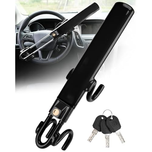 Tevlaphee Steering Wheel Lock Anti-Theft Car Device Heavy Duty Security Car Lock Antitheft Locking Devices Great Deterrent Adjustable Car Wheel Lock A