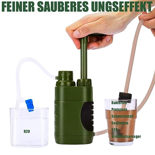 NBVNBV Wasserfilter Outdoor, 5000L Survival Camping Wasserfilter für Trinkwasser, Tragbarer Wasseraufbereiter für Prepper Notfall Ausrüstung (Armeegrün)