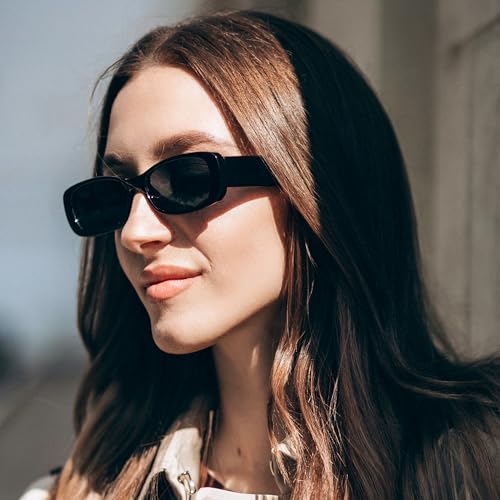 Rectangular Sunglasses for Women Men Trendy Womens Sunglasses Vintage Sun Glasses Retro Style 90s for Party Travel 2Pack2