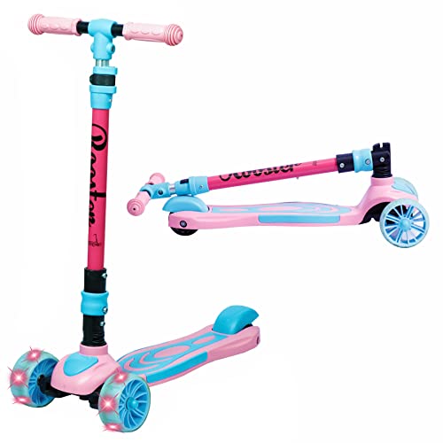 Image of WISHKEY Rooster Kick Scooter for Kids, Stylish Foldable Scooter for Girls with Adjustable Handle, Lightweight Easy to Steer with PP Glass Frame, Pink, 3+ Years (Pack of 1)