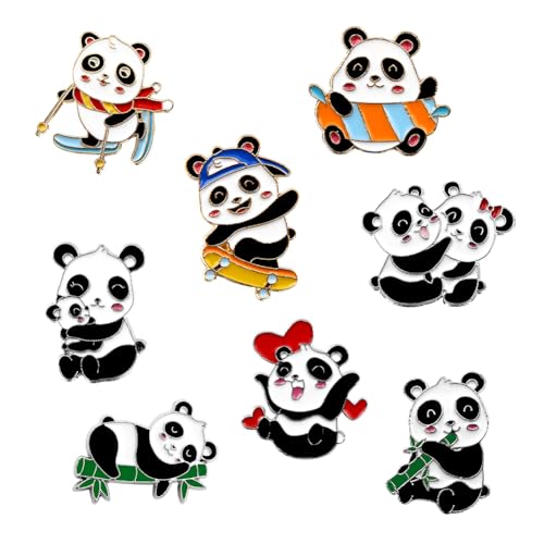 Boerni Juego de 8 broches de panda multicolor, bonito broche de solapa esmaltado, diseño de panda con insignias de bambú para monopatín para adolescentes, niños, ropa, mochilas, decoración,