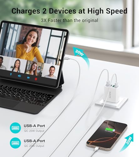 Image of 40W USB Wall Charger Block, 2-Pack 4-Port USB A Fast Charging Brick Dual QC Wall Plug Adapter Compatible for iPhone 17 /16 /15 /14 /13 /12 /11 Pro Max Plus,iPad,Galaxy