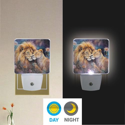 Image of Lions Flower Night Lights 2 Pack Plug-in Wall Led Nightlight Auto Dusk-to-Dawn Sensor Lamps for Bedroom Kitchen Bathroom