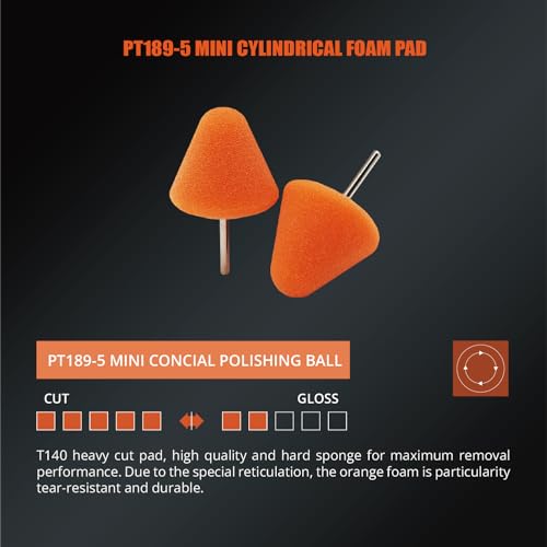 Image of SPTA Orange Cone Heavy Cut Pad with 1 /8 inch Shank, 5Pcs Orange Flexible Shaft Cone Polishing Pad Set,Mini Car Detailing Pads for Small Area for Flexible Shaft & Drill Attachment -PT189-5