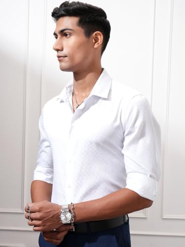 Image of Locomotive Men's Slim Fit Shirts | Self Design | Long Sleeves | Cutaway Collar | Casual Shirts | Stylish Shirt