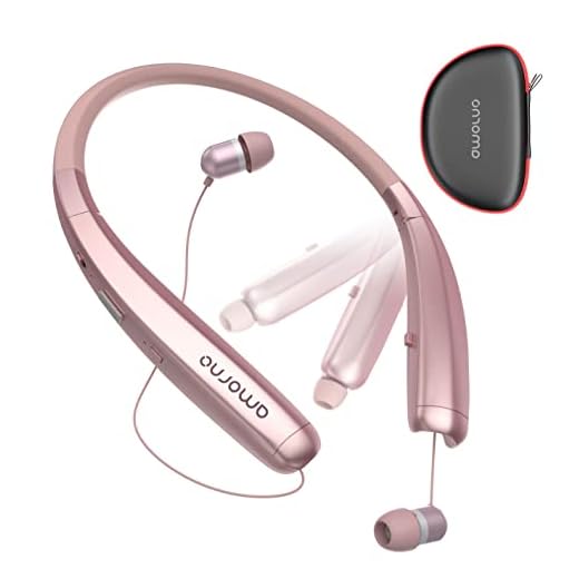 Foldable Bluetooth Headphones, AMORNO Wireless Neckband Sports Headset with Retractable Earbuds, Sweatproof Noise Cancelling Stereo Earphones with Mic (Gold)
