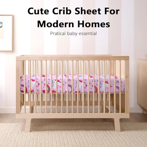 Image of Unicorn Baby Fitted Crib Sheet Soft Microfiber 52 inch x 28 inch Crib Mattress Sheet for Girls Breathable Baby Bedding with Rainbow Unicorn Design
