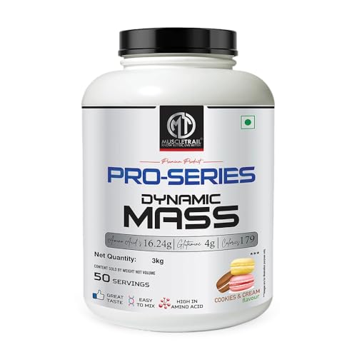 Image of Muscle Trail Pro Series | Dynamic Mass Gainer (3kg, Cookies and Cream) | Fuel Your Gains with Premium Nutrition