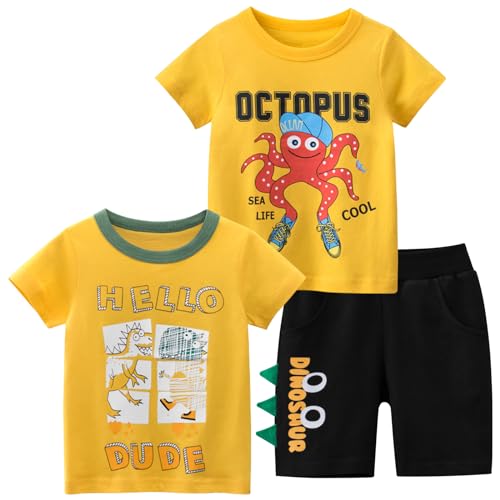 Boys 3-Pack Summer Set Surfing Short Sleeve Crewneck T Shirts Top Tee 2-7 Years Toddler Boys Value Pack T-Shirt