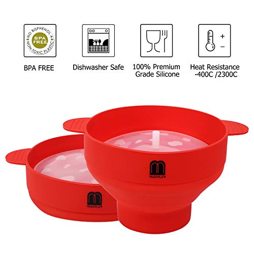 MUGOOLER Mikrowellen-Popcorn-Popper-Silikon-Popcorn-Maker, faltbare Schüssel mit Deckel, BPA-frei (rot) – Bild 3
