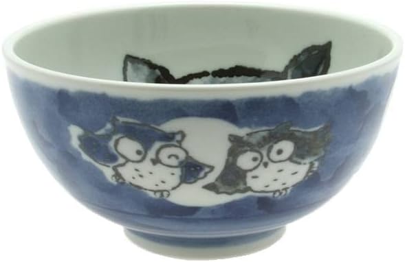 Japanese Rice Bowl, Rice Ramen Noodle Soup Sarada Pasta:Owl Good Luck Blue #140-972
