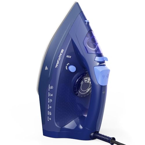 BEAUTURAL Fer à Repasser Vapeur 2600W avec Semelle en Céramique Réservoir 350ML Longueur de Câble 1,9M Auto-Nettoyage Arrêt Automatique Anti-Gouttes Bleu