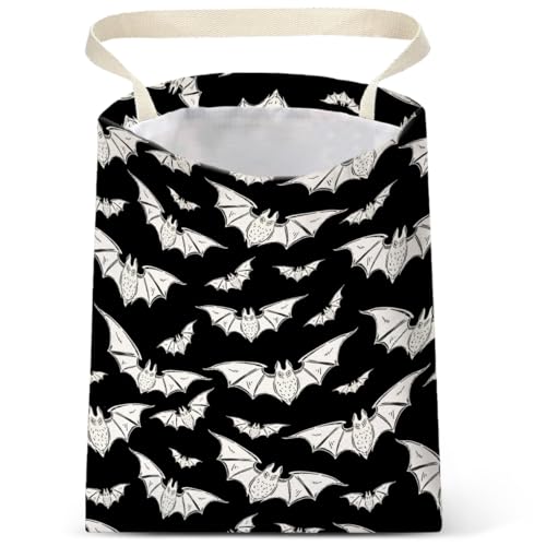 Image of IRADA Car Trash Bag Hanging No Snap Small Garbage Bag for Car Back Seat Cute Printed One-Handed Strap Trash Bags Car Accessories-Halloween Bat Car Trash Bags