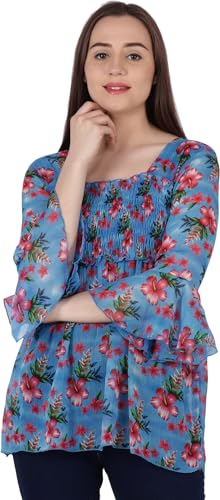 Image of POPWINGS Printed Chiffon Peplum Tops for Women