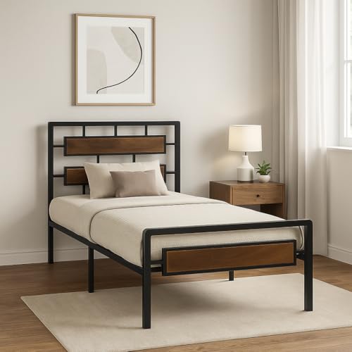 Image of Zeek Metal Extra Single Size Bed Without Storage | Wrought Iron Cot with Headboard & Footboard| Sturdy Powder Coated Platform Bed Extra Single Size Cot for Bedroom (Zeek Black)