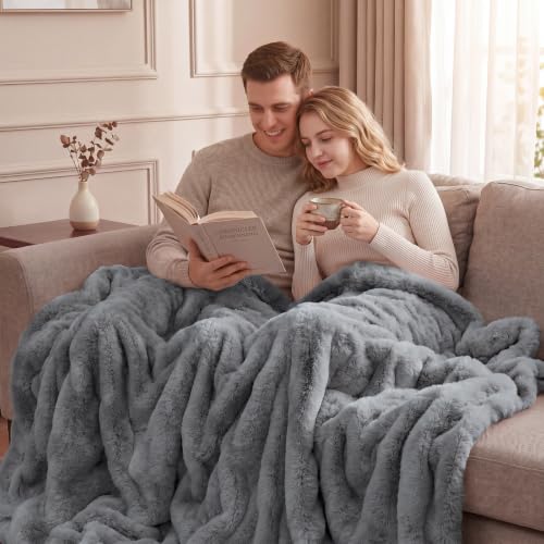Cuddleux Gray Faux Fur Throw Blanket, Soft Fuzzy Blanket 50x60inch - image 3