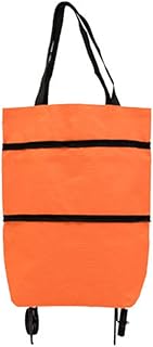Collapsible Trolley 16 Gallon Capacity Bags Folding Shopping Bag with Wheels Foldable Shopping Cart Reusable Shopping Bags Grocery Bags Shopping Trolley Bag on Wheels (Orange)