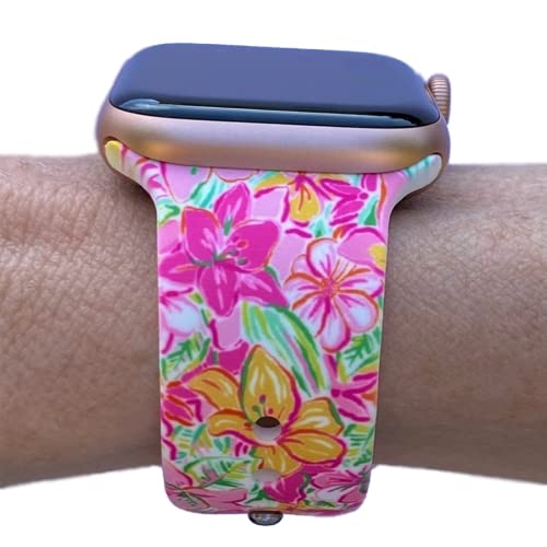Lux Bands Smart Watch Bands for Women, Pink Tropic Printed Silicone Watch Band, (38-41mm Small/Medium) Ladies Watch Strap Compatible with Smartwatches, Sweat Resistant, For Series 8 7 6 5 4 3 2 1 SE