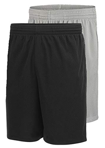 ET Gym Shorts for Men | Workout Athletic Basketball Training | Casual Mesh Activewear Shorts with Pockets and Drawstrings |Pack of 2 | Black Grey L