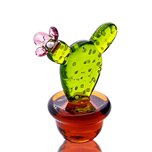 QFkris Mini cactus en verre soufflé à la main de 5,1 cm - Figurine miniature de collection en verre - Ornement de plantes de simulation B