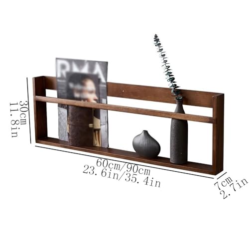 Estantería rectangular de madera L60cm para pared con sujetalibros integrado 4