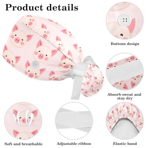 Image of Butterfly Scrub Cap Women with Ponytail & Buttons Adjustable Surgical Nurse Hat with Cotton Sweatband for Long Hair
