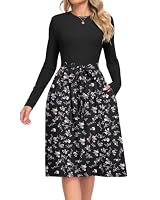 AUSELILY Damen Kleid Langarm Knielang Taillenband – Ansicht 2