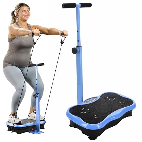 Lifepro TrimLite Vibration Plate Exercise Machine with Handlebars – Whole Body Vibration Platform for Lymphatic Drainage & Weight Loss – 99 Speed Levels, Bluetooth Speaker, Resistance Bands & Remote
