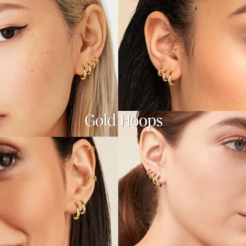 Christmas Earrings Small Gold Huggie Hoop Earrings Set for Women Men Hypoallergenic 14K Plated Stack Cartilage Earrings, Multiple Piercing Lightweight Mini Thin Cute Dainty Trendy Jewelry Set