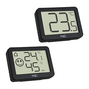 TFA Dostmann 1x Mini Thermometer & 1x Thermo-Hygrometer Set, 95.2020.01, vochtigheidsmeter met nauwkeurige kamerthermometer, met smiley display, ideaal voor thuis, kantoor, slaapkamer, zwart