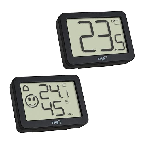 TFA Dostmann 1x Mini Thermometer & 1x Thermo-Hygrometer Set, 95.2020.01, Luftfeuchtigkeitsmesser mit präzisem Raumthermometer, mit Smiley-Anzeige,...