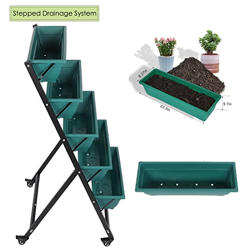 Usego Vertical Raised Garden Bed With Wheels 5 Tiered Elevated Planter Raised Bed With Drainage Container Metal Elevated Herb Planter Box For Vegetables Flowers Growing Outdoor Indoor Patio Balcony #TOP2