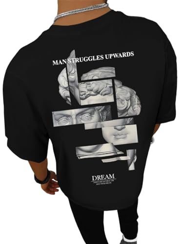 GORGLITTER Men's Cool Graphic T Shirts Oversized Short Sleeve Drop Shoulder Crewneck Tee Top