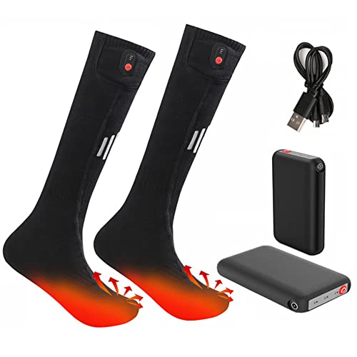 Beheizte Socken, 5000 mAh, 2 elektrische Heizsocken, für Männer und Frauen, 3 Heizstufen, Wintersocken, Baumwolle für Sport, Ski, Skaten, Radfahren, Motorrad (Schwarz) Cover