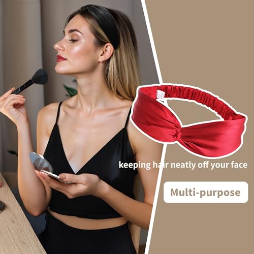 Image of ZLYC Mulberry Silk Headband for Women's Hair Elastic Hairband, Solid Red