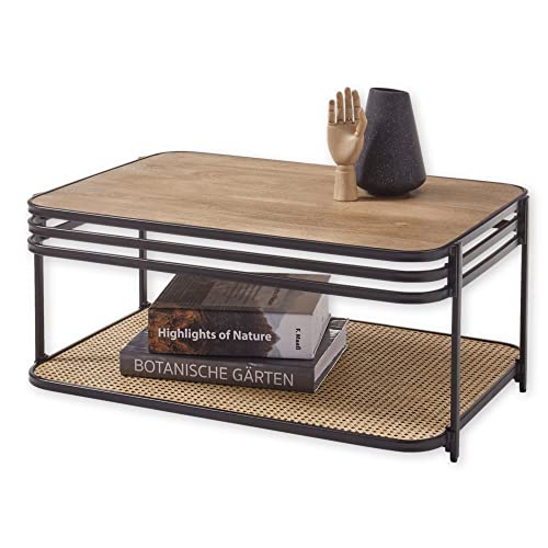 BOMI Couchtisch Massivholz Mango - Hochwertiger Sofatisch mit Ablage...