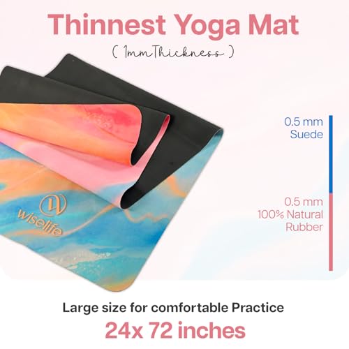Image of Wiselife MicroFiber & Natural Rubber Foldable Yoga Mat + Carry Bag | Extra Thick Extra Long Extra Wide Exercise floor Mat For Gym, Workout, Fitness | Natural Rubber Yoga Mat (1MM,Abstract Marble)