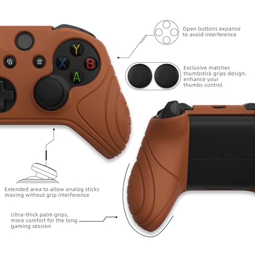 Image of PlayVital Samurai Edition Signal Brown Anti-Slip Controller Grip Silicone Skin for Xbox One X /S Controller, Ergonomic Soft Rubber Protective Case Cover for Xbox One S /X Controller with Thumb Grips