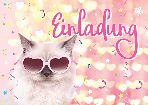 JuNa-Experten 12 Einladungskarten zum Kindergeburtstag Mädchen Jungen Katze Einladungen zum Geburtstag Cover