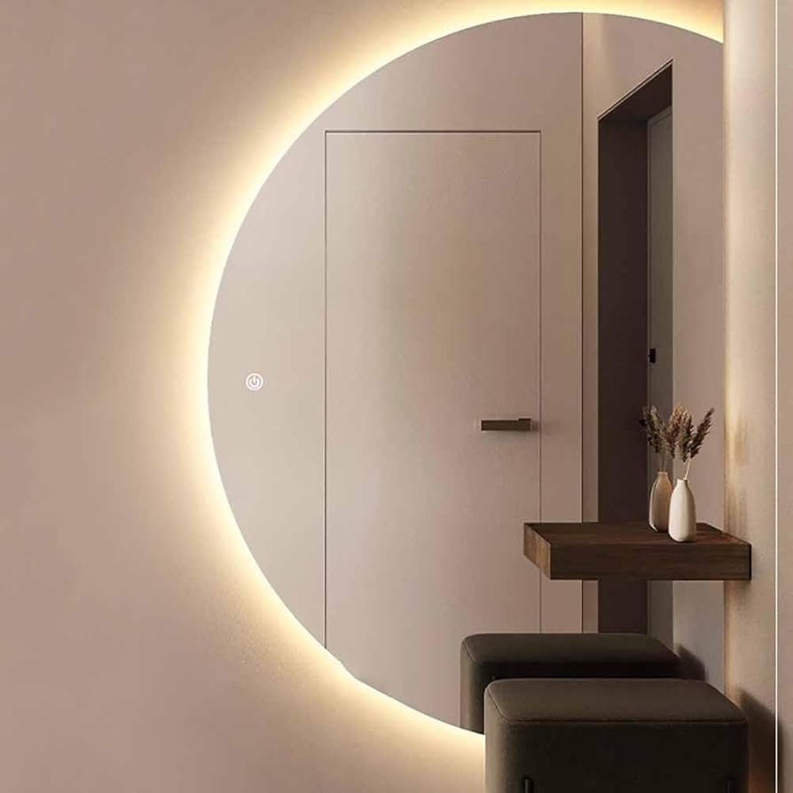 Amazon.co.jp: ZYBOWAYL 壁掛け半月全身鏡80x120cmライト付き半