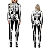 NEWUPZSI Disfraz de Halloween para mujer con estampado de esqueleto, mono estrecho para mujer de manga larga, traje de cuerpo entero para cosplay, carnaval y fiestas temáticas