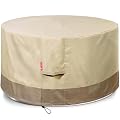 SheeChung Fire Pit Cover Round 44" D x 24" H Waterproof 600D Heavy Duty Patio Gas Fire Pit Cover,Large Shelter Fits 40-44 Inch Outdoor Firepit Table Beige