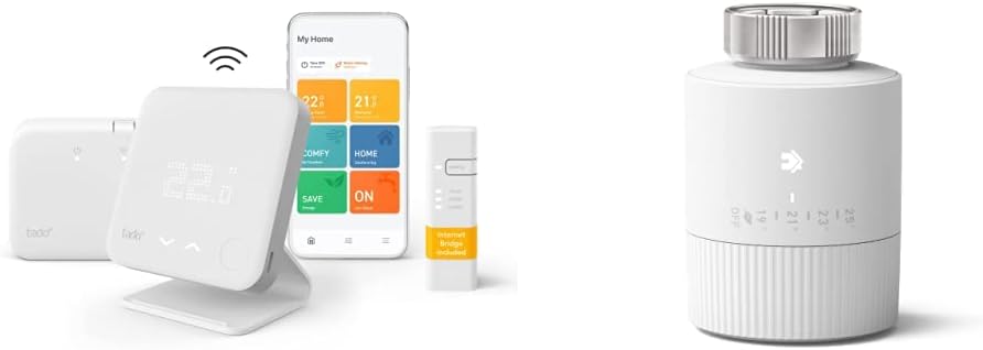 tado° Wireless Smart Thermostat Starter Kit V3+ Incl. Stand – Full Control Over Your Boiler And Hot Wate & BASIC Smart Radiator Thermostat - Wifi Add-On Smart Radiator Valve
