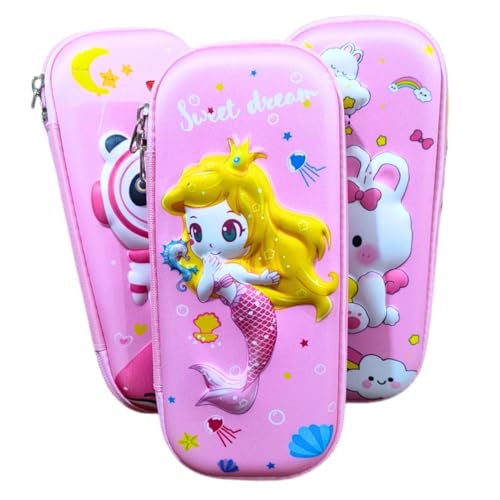 Estojo Infantil Escolar 3D Volta As Aulas Escola Menina Rosa Panda Astronauta Coelho 36 Lápis Canetinha Giz Tesoura Cola Kit Escolar (Rosa Sereia)