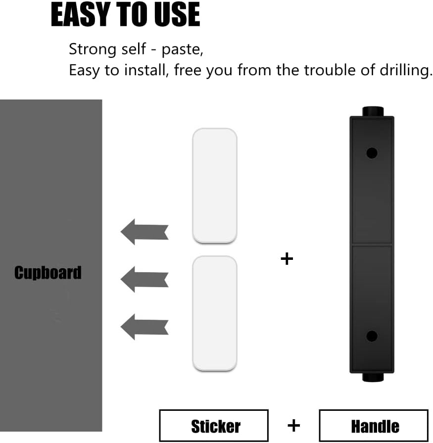 16 Pack Self-Stick Push Pull Helper ABS Plastic Wardrobe Handle Instant Cabinet Drawer Furniture Handles (Black, 16)