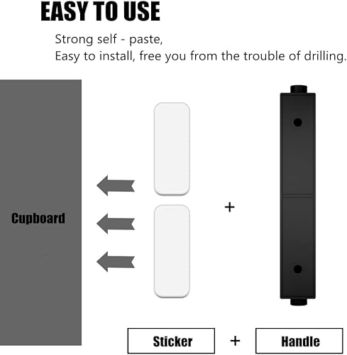 Miniatura 3 de Manija autoadhesiva de plástico ABS para armario, cajón de gabinete instantáneo (negro, 16)