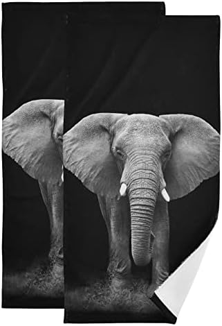 Elephant Hand Towels for Bathroom,3D Lifelike Animal Print African Wild Grey Black Bath Towels 16"x28" Soft Absorbent Bathroom Decorative Hand Towel for Face,Gym,Tea,Guest Kitchen Dish Towel Set of 2