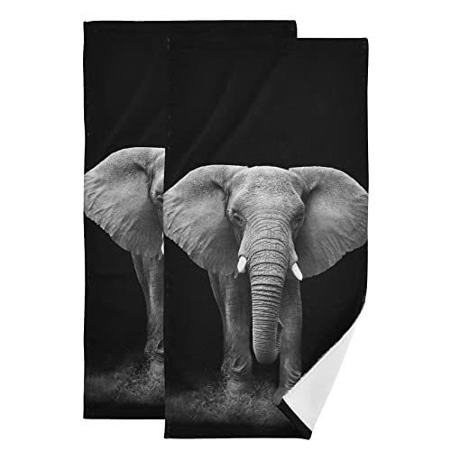 Elephant Hand Towels For Bathroom,3D Lifelike Animal Print African Wild Grey Black Bath Towels 16"X28" Soft Absorbent Bathroom Decorative Hand Towel For Face,Gym,Tea,Guest Kitchen Dish Towel Set Of 2 #TOP1