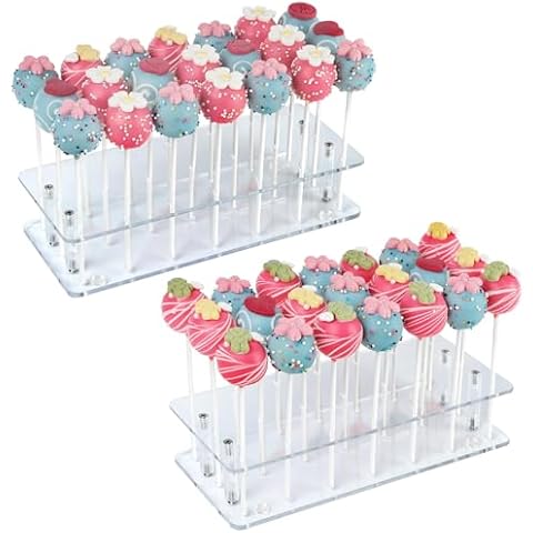 ANDGOO 2-Pack Cake Pop Stand, 21 Holes Lollipop Holder Clear Acrylic Cake Pop Stand Display Cake Pop Holder Stand for Weddings Birthday Parties Candy Decorative Cover