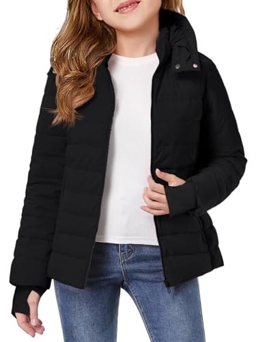 Haloumoning Girls Hooded Puffer Jacket Kids Winter Quilted Down Coats with Zipper Pockets 5-14 Years